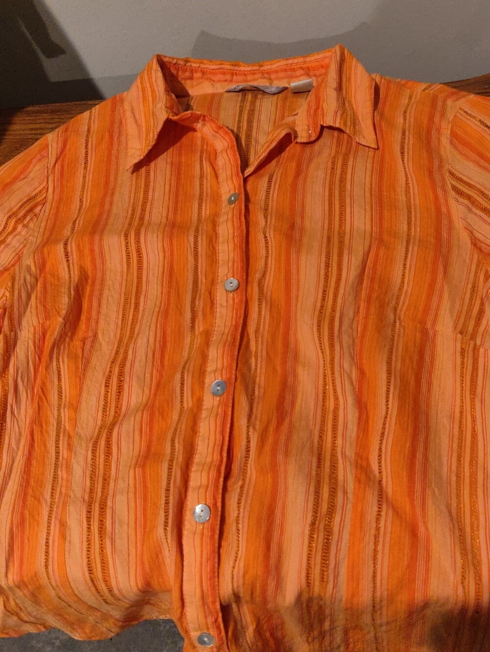 Women's Caribbean Joe Lightweight Short Sleeve Orange Top Size Med Cotton Lurex - Picture 4 of 4